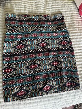 Charlotte Russe Black Aztec Print Mini Skirt with Teal and Red Accents